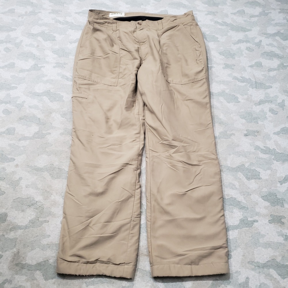 Orvis Pants Mens 38x32 Tan Fleece Lined Outdoor Hiking Pockets Stright Leg
